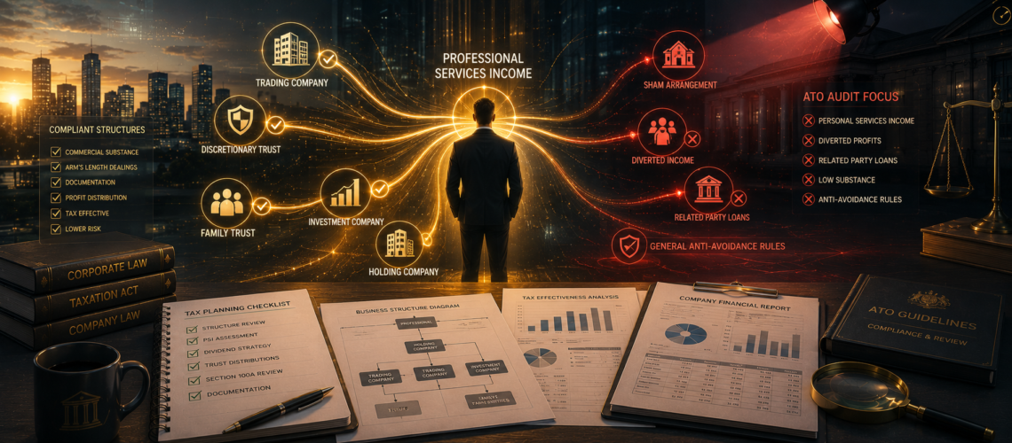 Business owner reviewing personal services income arrangements and tax compliance
